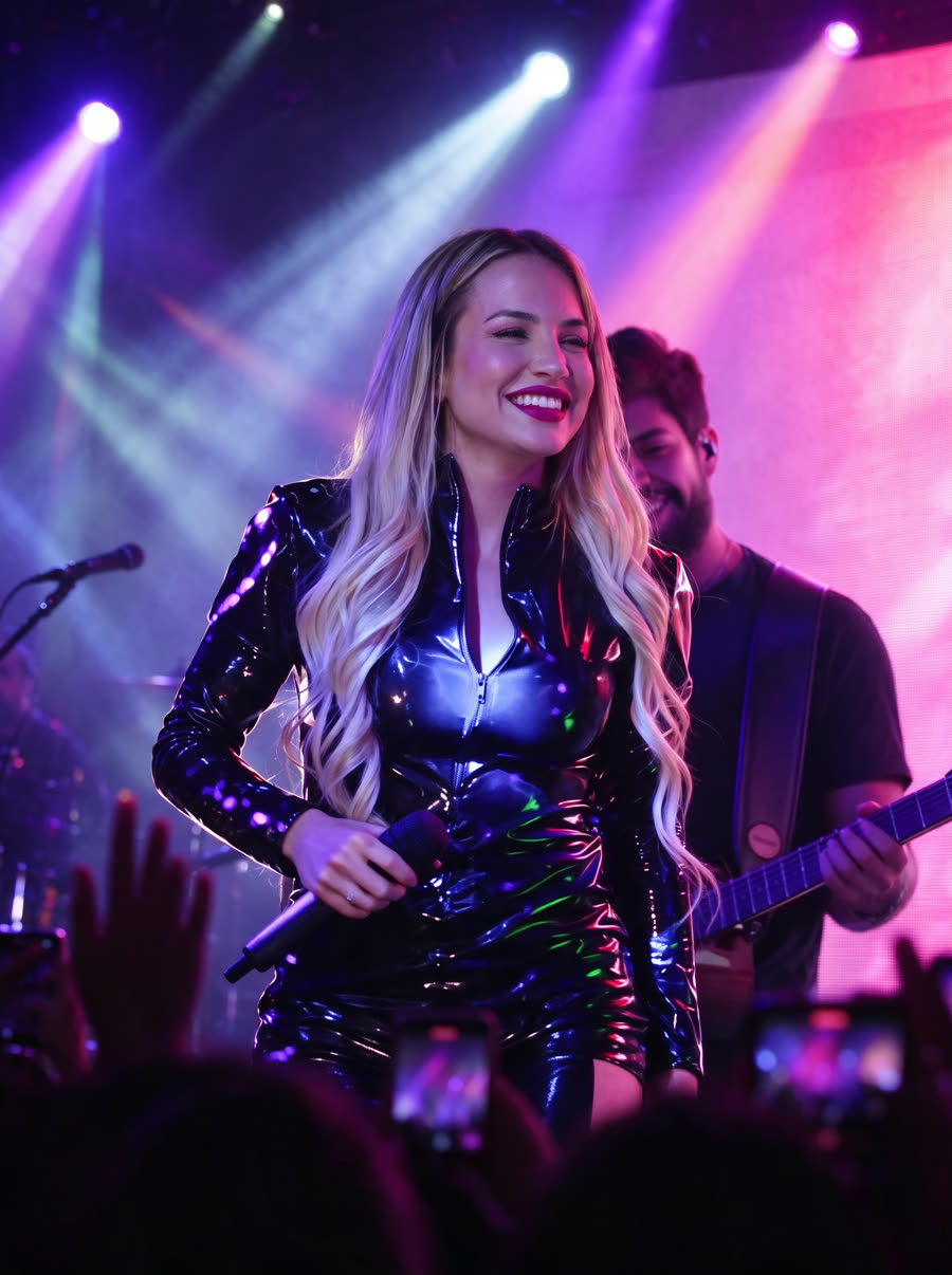 Gabi Martins sorrindo no palco do Vila 567